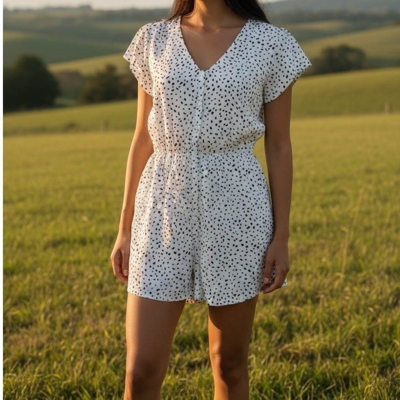 Kimchi Blue White Polka Dot Short Sleeve Mini Shirt Dress Button Front Women's M